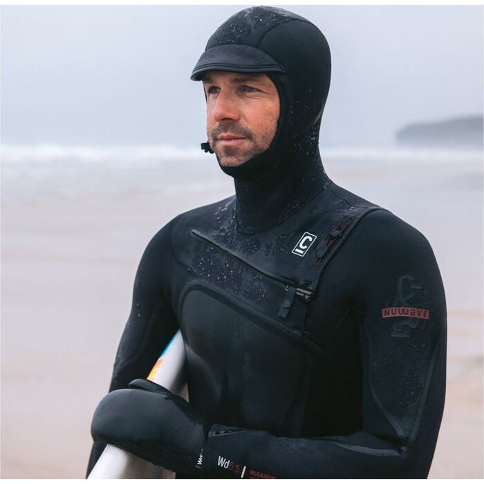 2024 C-Skins Mens NuWave Wired+ 6/5mm Chest Zip Hooded Wetsuit C-NWI65MH - Black / Black x / Rust